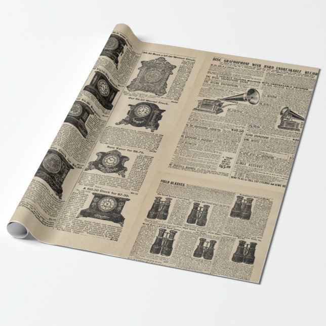 Steampunk-Katalogseiten Geschenkpapier (Ungerollt)
