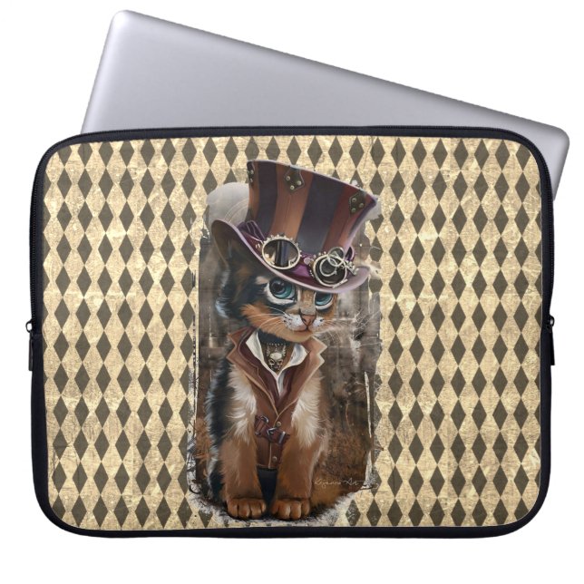 Steampunk-Kätzchen Laptopschutzhülle (Vorderseite)