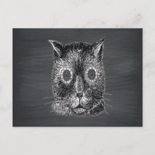 Steampunk-Katze auf schwarzer Tafel Postkarte