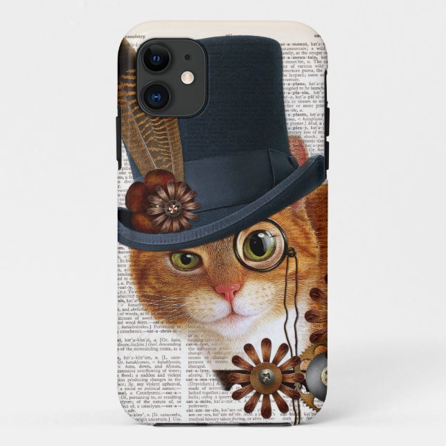 Steampunk Katze auf Wörterbuch-Seite Case-Mate iPhone Hülle (Rückseite)