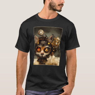 Steampunk-Katze Mechanische Zahnräder Fantasy Indu T-Shirt