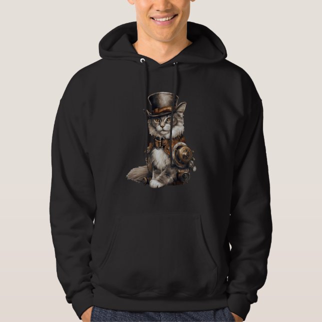 Steampunk-Katze mit Hut Grafikdesign Katze Fantasy Hoodie (Vorderseite)