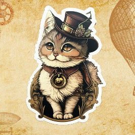 Steampunk-Katze mit Hutkleber Aufkleber