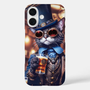 Steampunk-Katze mit Zylinder und Bierdeckel iPhone 16 Hülle