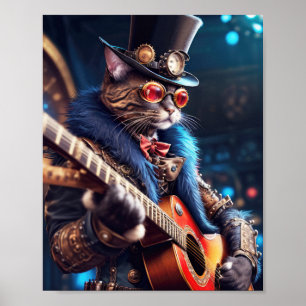 Steampunk-Katze mit Zylinder und Schutzbrille, Git Poster