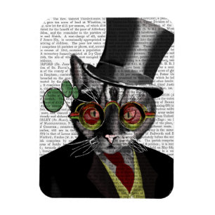 Steampunk Katze - Zylinder und rote gelbe Gläser Magnet