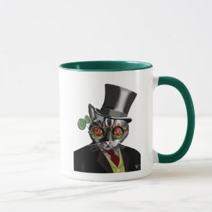 Steampunk Katze - Zylinder und rote gelbe Gläser Tasse