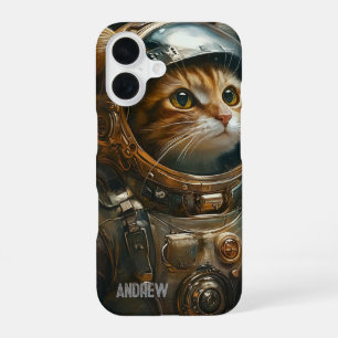 Steampunk-Katzen-Astronaut personalisiert iPhone 16 Hülle