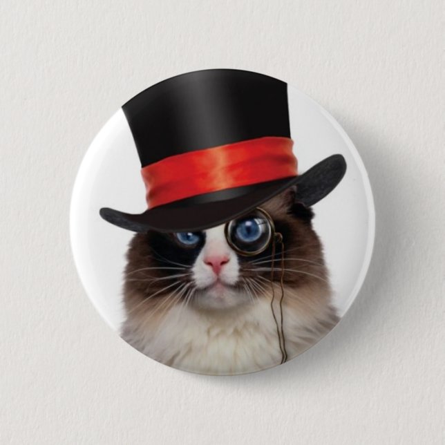 Steampunk Katzen-Button-Rückseiten-Knopf Button (Vorderseite)