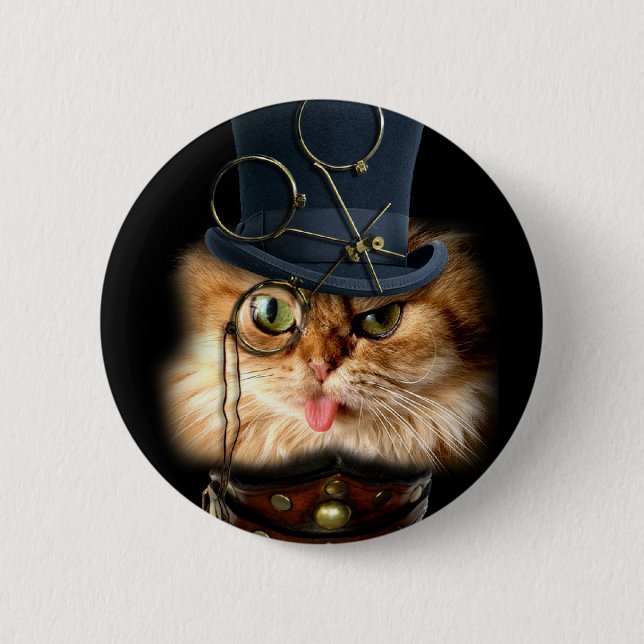 Steampunk Katzen-Button-Rückseitenknopf Button (Vorderseite)