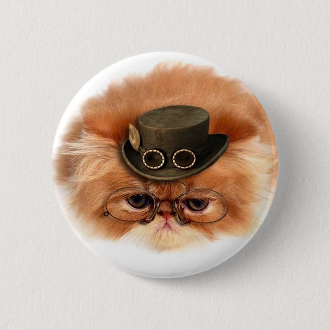 Steampunk Katzen-Knopf Button (Vorderseite)