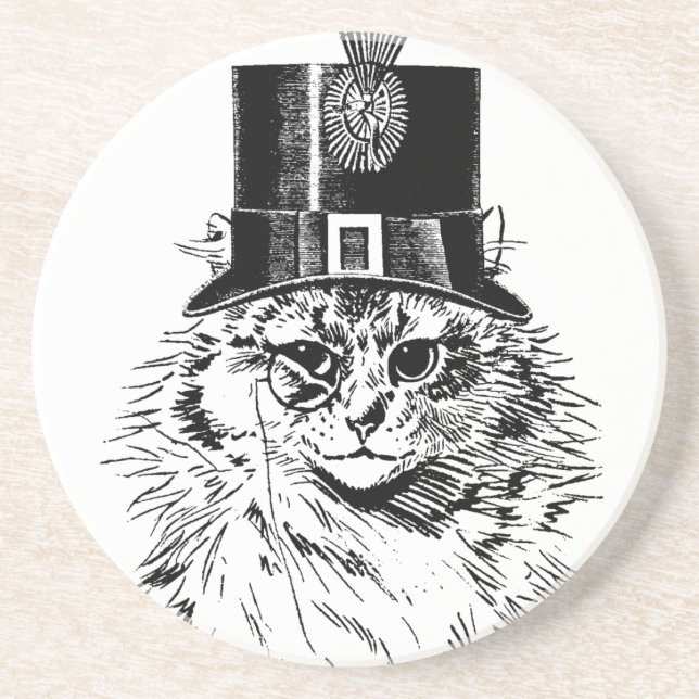 Steampunk Katzen-Untersetzer, Kitty im Spitzenhut Untersetzer (Vorne)