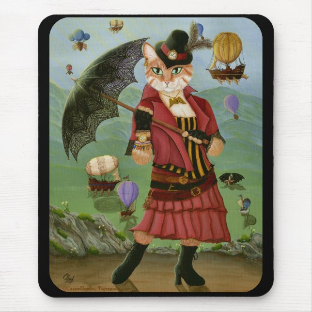 Steampunk Katzen-viktorianische gotische Fantasie Mousepad (Vorne)