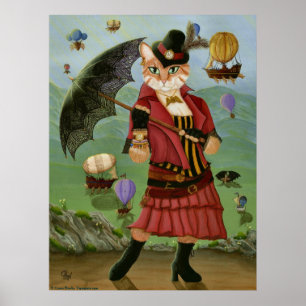 Steampunk Katzen-viktorianisches Porträt-gotischer Poster