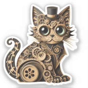 Steampunk Katzenlederkunst Aufkleber