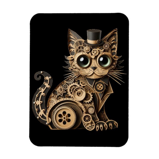 Steampunk Katzenlederkunst Magnet (Vertikal)