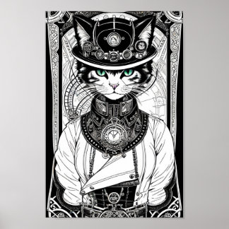 Steampunk-Katzenposter Poster