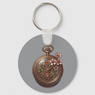 Steampunk-Keltisch-Klee- und Kirschblüten-Schlüsse Schlüsselanhänger
