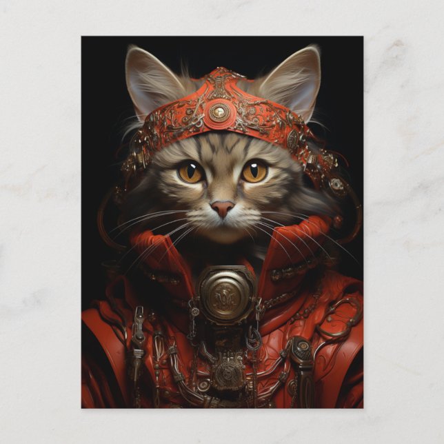 Steampunk Kitten en rouge carte postale (Devant)