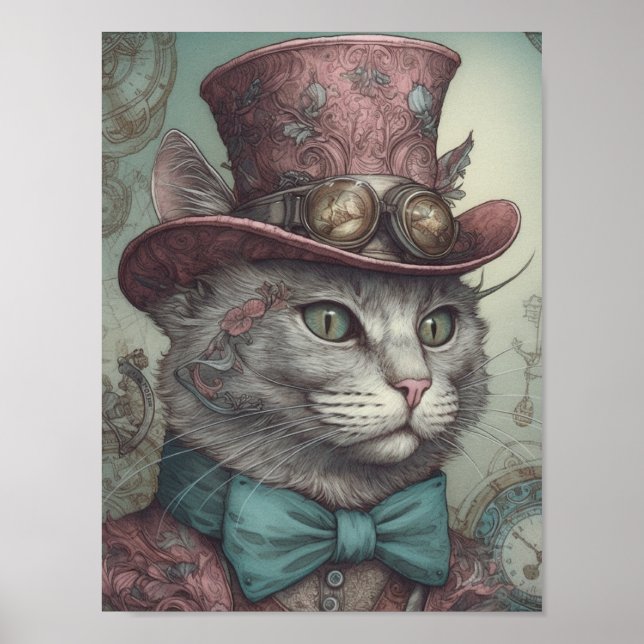 Steampunk Kitty Postcard Poster (Vorne)