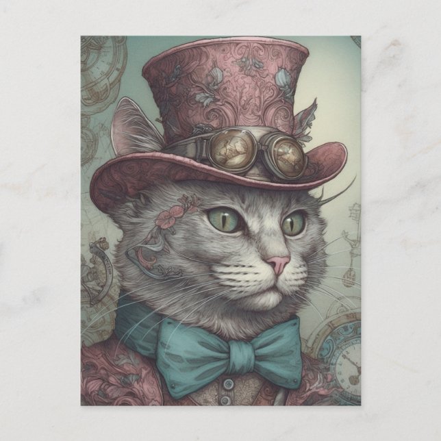 Steampunk Kitty Postcard Postkarte (Vorderseite)