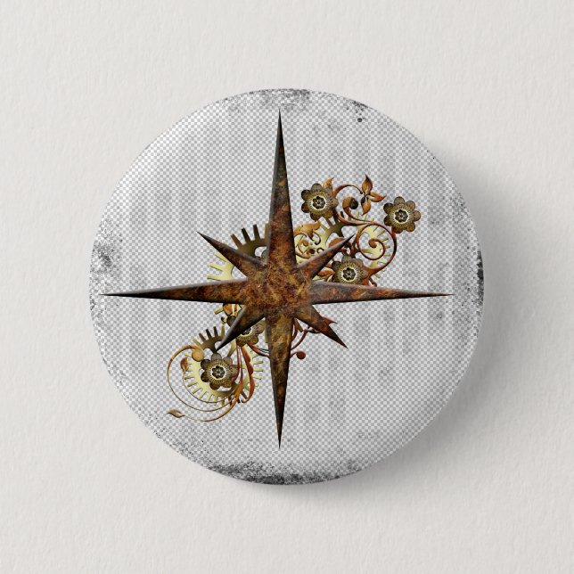 Steampunk-Kompass-Stern Grunge Button (Vorderseite)