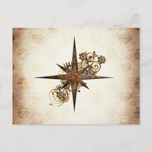 Steampunk-Kompass-Stern-Postkarte Postkarte