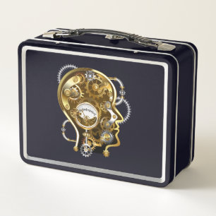 Steampunk-Kopf mit Manometer Metall Brotdose