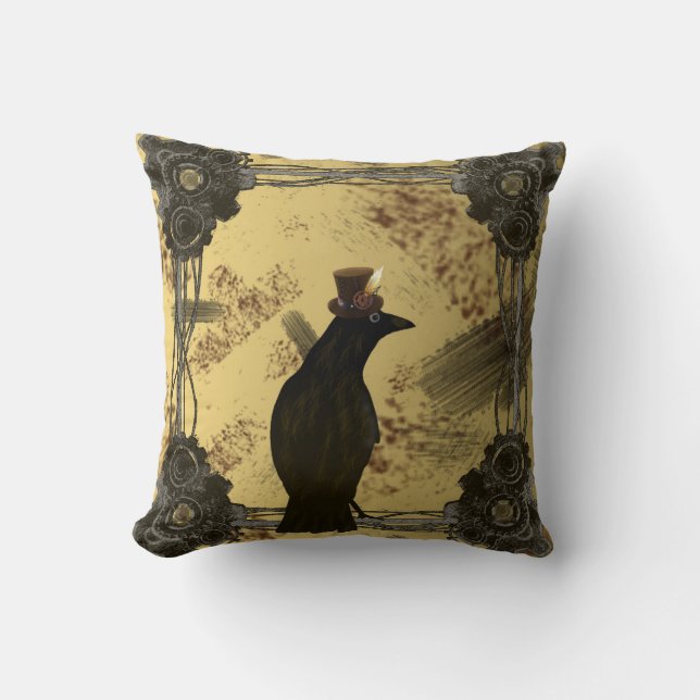 SteamPunk Krähen-Wurfs-Kissen Kissen (Vorderseite)