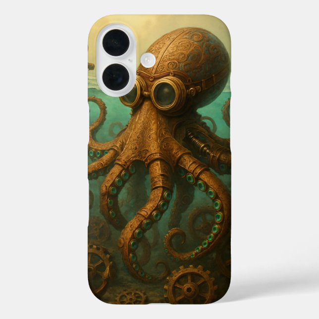 Steampunk Krake iPhone 16 Hülle (Rückseite)