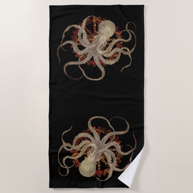 Steampunk-Kraken und robustes Uhrwerk Strandtuch (Vorderseite)