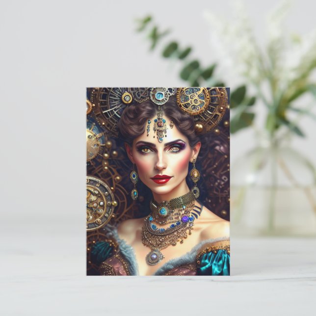 Steampunk-Kriegerprinzessin Postkarte (Stehend Vorderseite)
