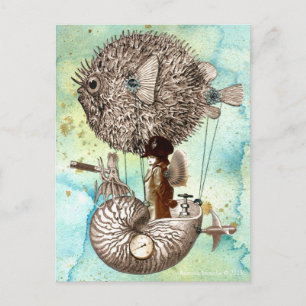 Steampunk Kugelfisch-Handy Postkarte