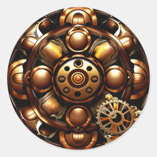 Steampunk Kupfer Metall Zahnräder Kupfer  Runder Aufkleber