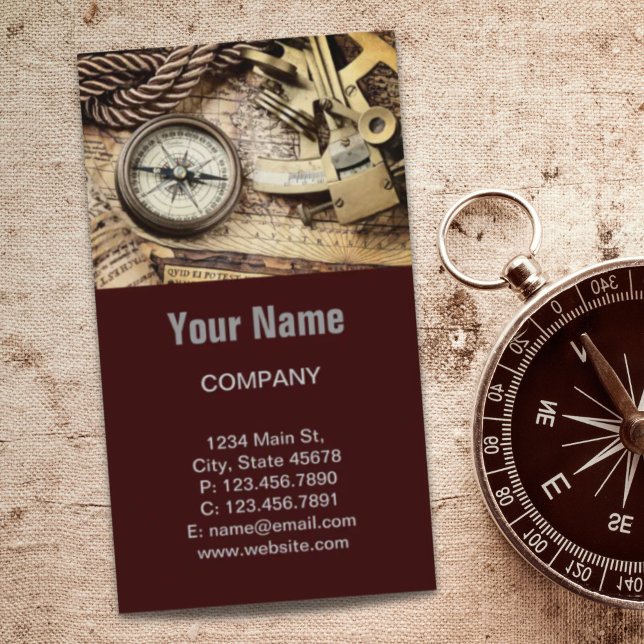 Steampunk Küstenstrand nautischer antiker Kompass Visitenkarte (steampunk coastal beach nautical antique compass business card)
