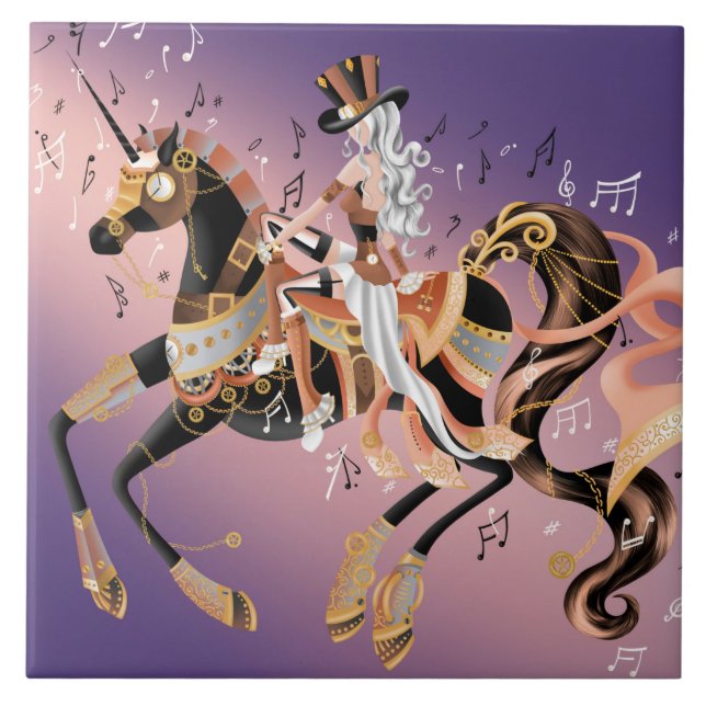 Steampunk Lady and Mechanical Horse Fliese (Vorderseite)