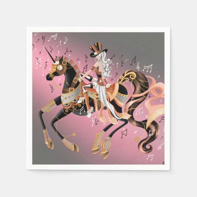 Steampunk Lady and Mechanical Horse Serviette (Vorderseite)