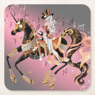 Steampunk Lady and Mechanical HorSquare Paper Rechteckiger Pappuntersetzer