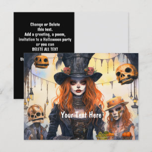 Steampunk-Lady-Totenkopf-Party Einladungspostkarte