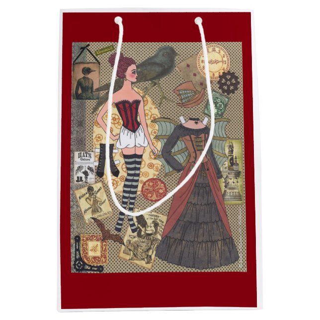 Steampunk launische Papierpuppen-Kunst durch Alina Mittlere Geschenktüte (Vorderseite)