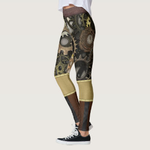 Steampunk-Lederzahnräder Rostig Vintage-Industrie Leggings