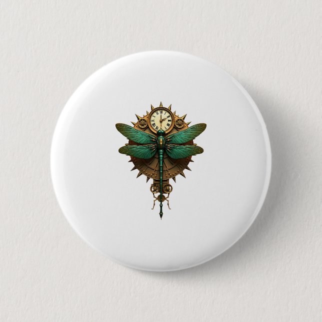 Steampunk Libelle viktorianische Kunst mechanische Button (Vorderseite)