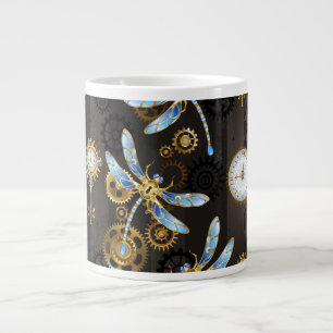 Steampunk-Libellen auf braun gestreiftem Hintergru Jumbo-Tasse