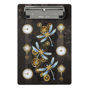 Steampunk-Libellen auf braun gestreiftem Hintergru Mini Klemmbrett