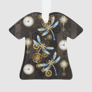 Steampunk-Libellen auf braun gestreiftem Hintergru Ornament