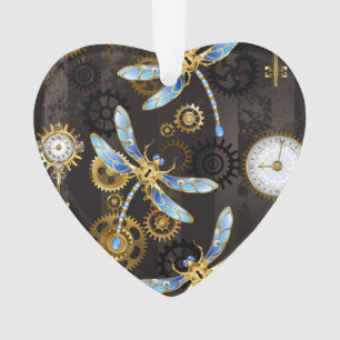 Steampunk-Libellen auf braun gestreiftem Hintergru Ornament