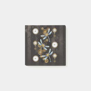 Steampunk-Libellen auf braun gestreiftem Hintergru Post-it Klebezettel