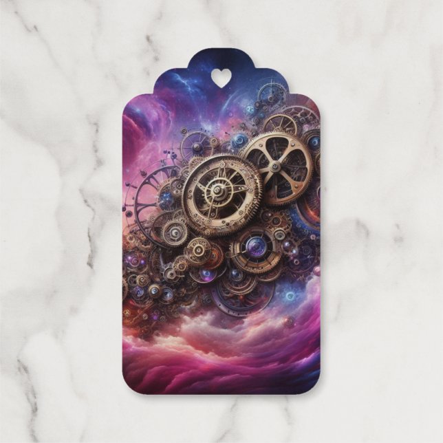 Steampunk, Lila und rosa Geschenkanhänger (Rückseite)