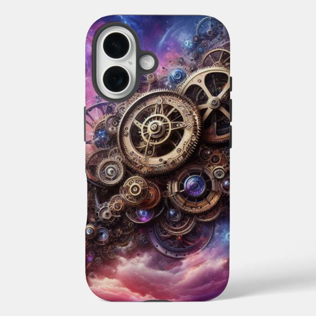 Steampunk, Lila und rosa iPhone 16 Hülle (Rückseite)