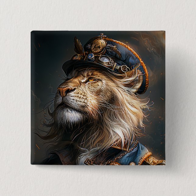 Steampunk Lion Button (Vorderseite)